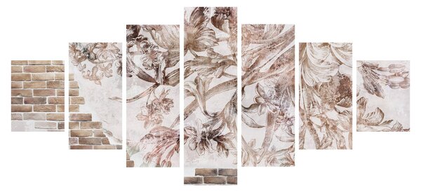 Obraz - Květinová freska na cihlové zdi (210x100 cm)