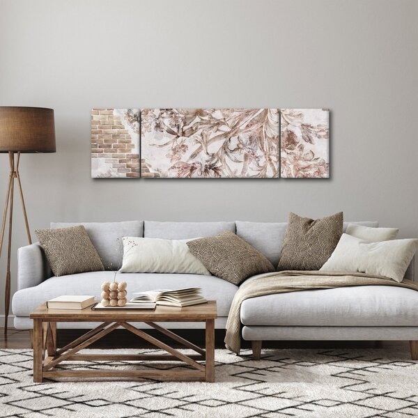 Obraz - Květinová freska na cihlové zdi (170x50 cm)