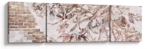 Obraz - Květinová freska na cihlové zdi (170x50 cm)