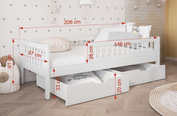 Dětská postel se šuplíky 90x200 ALJA - bílá
