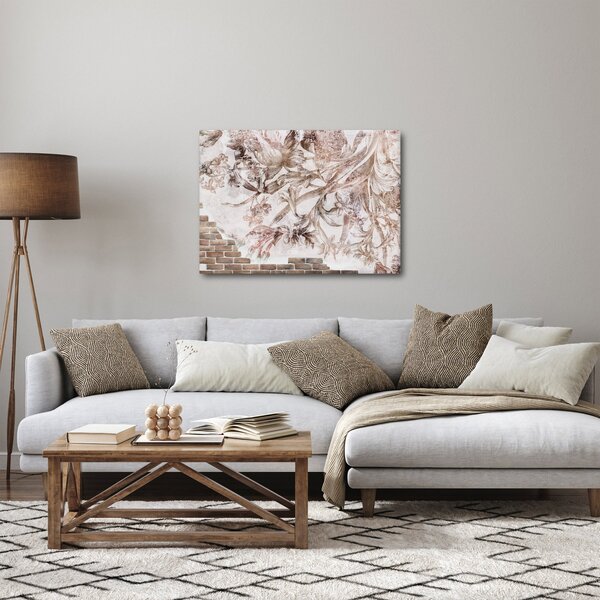 Obraz - Květinová freska na cihlové zdi (70x50 cm)