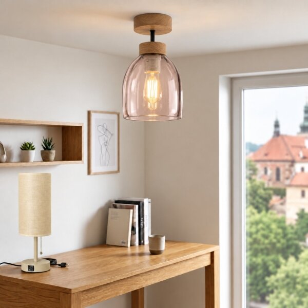 BRILAGI - LED Přisazený lustr R GLASS 1xE27/60W/230V pr. 17cm dub/kouřová béžová