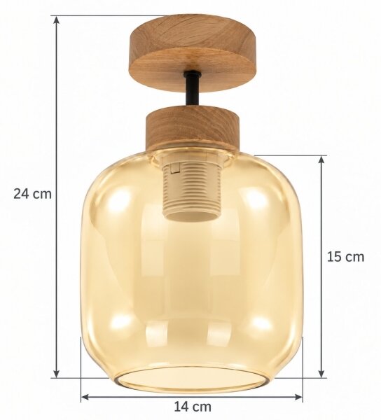 BRILAGI - LED Přisazený lustr R GLASS 1xE27/60W/230V pr. 14cm dub/kouřová béžová