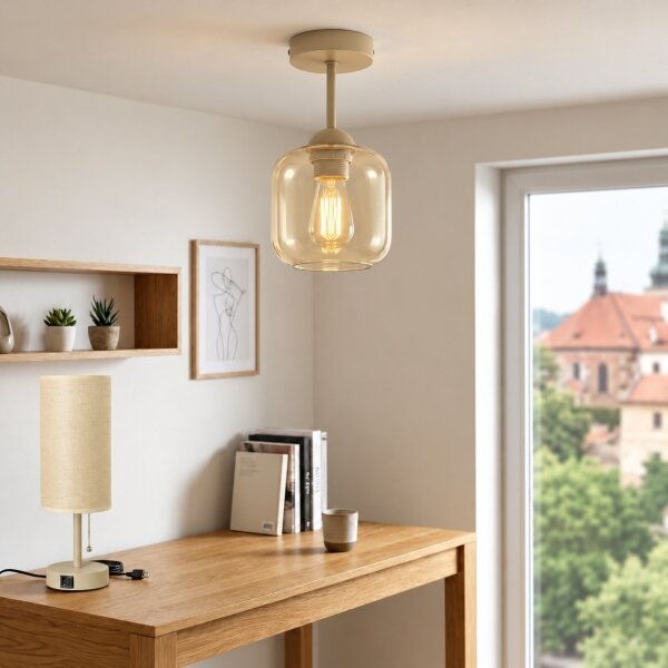 BRILAGI - LED Přisazený lustr R GLASS 1xE27/60W/230V pr. 14cm béžová/kouř béžová