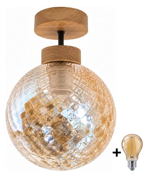 BRILAGI - LED Přisazený lustr R GLASS 1xE27/60W/230V pr. 17cm dub/kouřová béžová