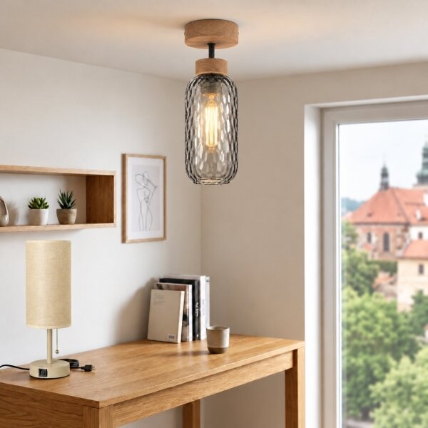 BRILAGI - LED Přisazený lustr R GLASS 1xE27/60W/230V pr. 14 cm dub/kouřová šedá