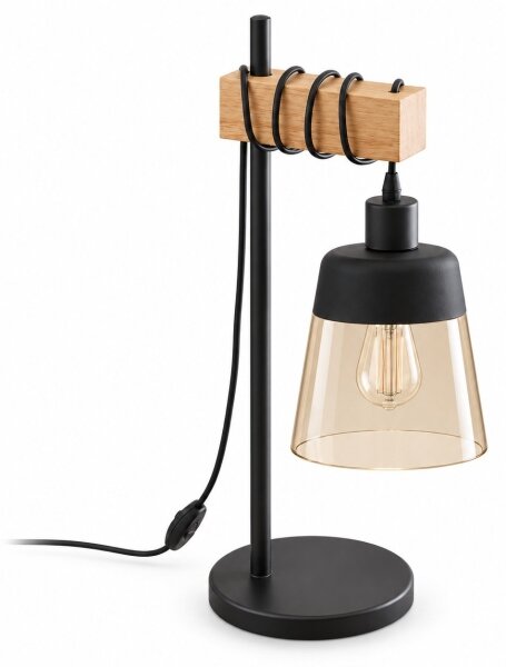 BRILAGI - Stolní lampa WOOD GLASS 1xE27/40W/230V hnědá/černá/kouřová béžová