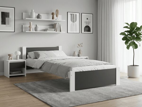 Postel IKAROS 90 x 200 cm, antracit/bílá s lamelovým roštem a matrací Deluxe 10 cm