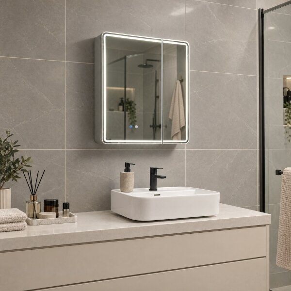 BRILAGI - LED Zrcadlová koupelnová skříňka s podsvícením NOTO DOUBLE 60x70 cm