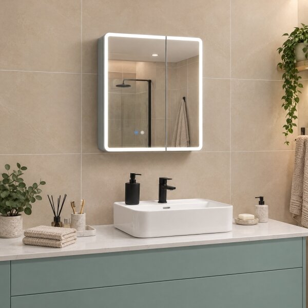 BRILAGI - LED Zrcadlová koupelnová skříňka s podsvícením NOTO DOUBLE 60x65 cm