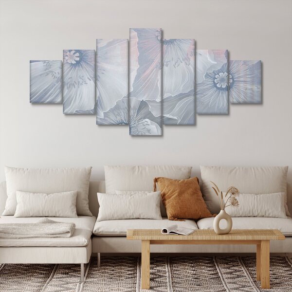 Obraz - Modré květy na zdi (210x100 cm)
