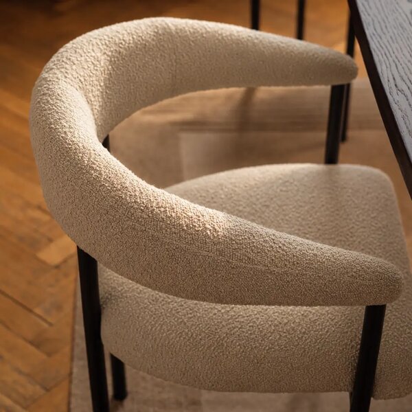Micadoni Béžová bouclé jídelní židle Lea s černou podnoží