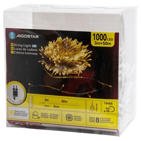 Aigostar - LED Venkovní vánoční řetěz 1000xLED/6W/230V 50m IP44 teplá bílá