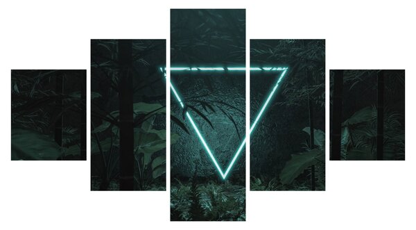 Obraz - Neonový trojúhelník v jungli (125x70 cm)