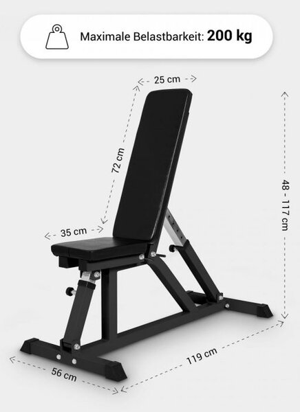 Gorilla Sports Polohovatelná lavička, 119 cm, černá