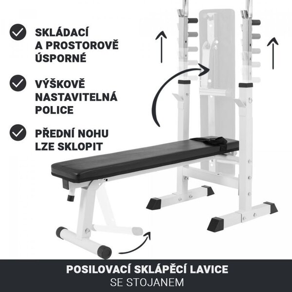 Gorilla Sports Posilovací sklápěcí lavice se stojanem, bílá