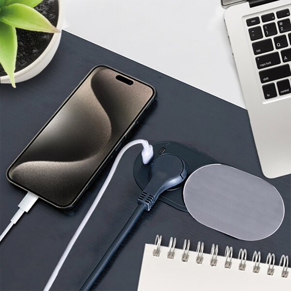 SOLIGHT 1z + USB A+C 20W PD vestavná zásuvka s posuvným víčkem, 2m, stříbrná