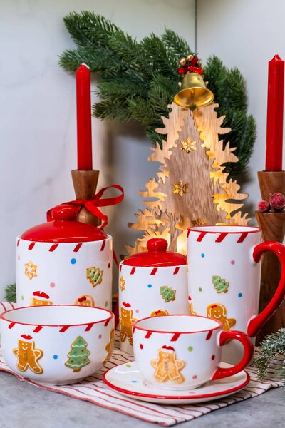 Mondex Keramický hrnek Lissa 15 cm bílý/červený