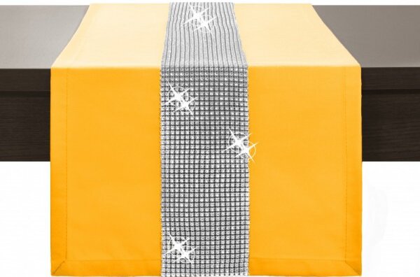 Běhoun na stůl Glamour se zirkony žlutý Žlutá 40x250 cm