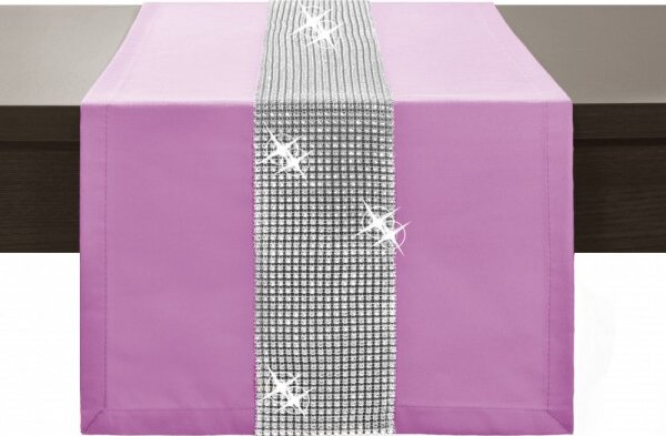 Běhoun na stůl Glamour se zirkony bledě růžový Růžová 40x140 cm