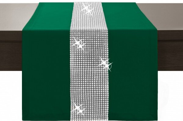 Běhoun na stůl Glamour se zirkony tmavězelený Zelená 40x110 cm