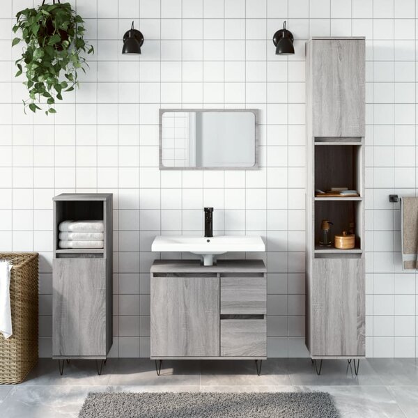 3dílný set koupelnového nábytku šedý sonoma kompozitní dřevo 3190227