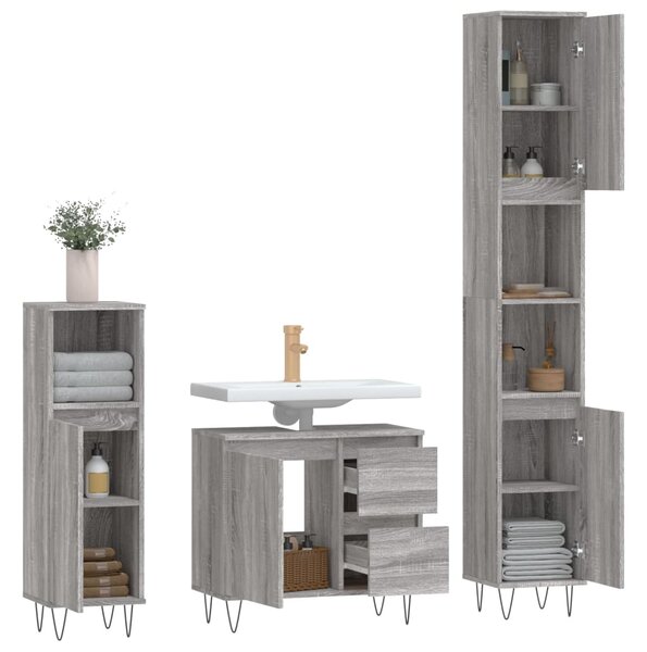 3dílný set koupelnového nábytku šedý sonoma kompozitní dřevo 3190227