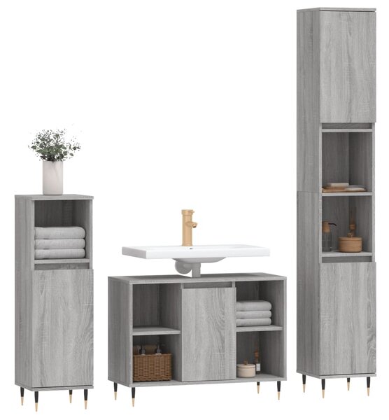 3dílný set koupelnového nábytku šedý sonoma kompozitní dřevo 3190297