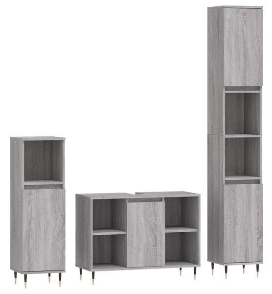 3dílný set koupelnového nábytku šedý sonoma kompozitní dřevo 3190297