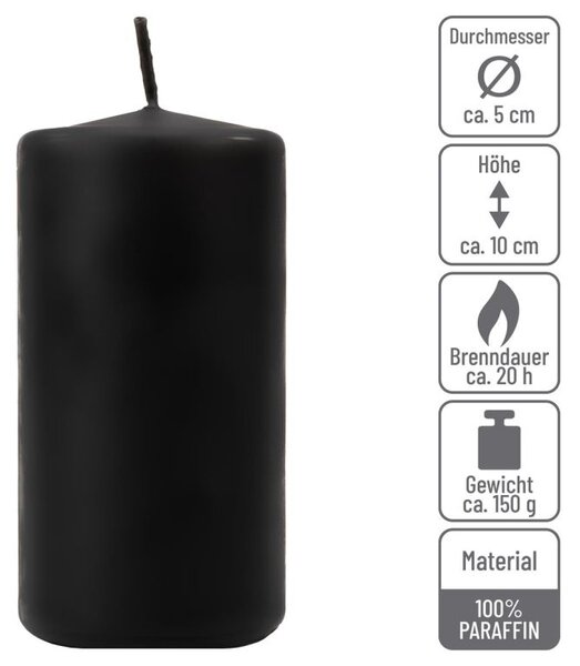 Černá parafínová svíčka 10 cm, 20 h hoření, sada 8 ks