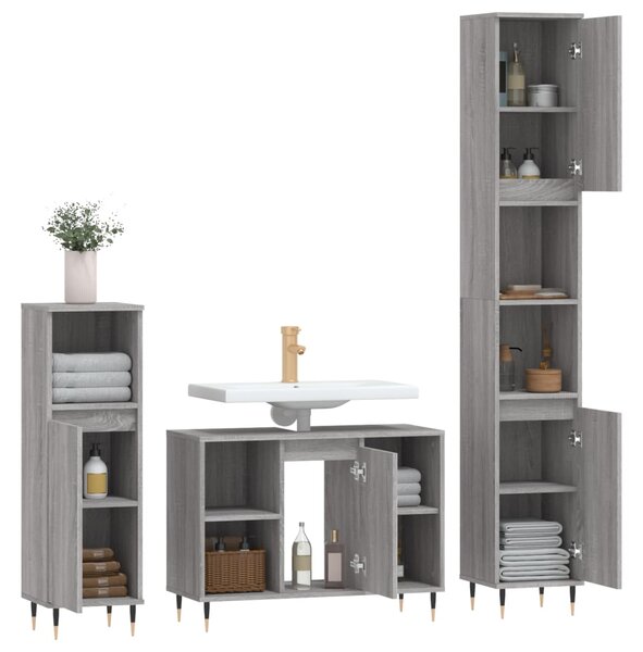 3dílný set koupelnového nábytku šedý sonoma kompozitní dřevo 3190297