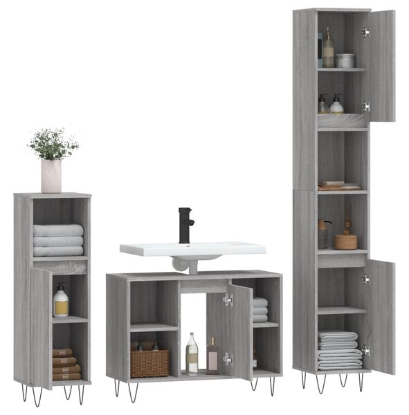 3dílný set koupelnového nábytku šedý sonoma kompozitní dřevo 3190305