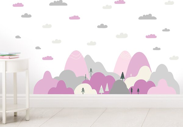 Nordic kopečky růžové textilní přelepitelné samolepky na zeď arch 100 x 30 cm