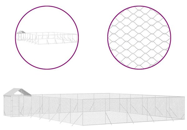 Venkovní psí kotec se střechou stříbrný 12 x 12 x 2,5 m ocel 3190474