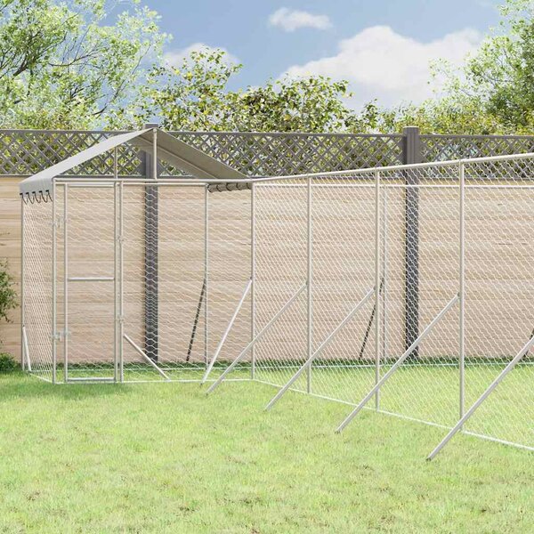 Venkovní psí kotec se střechou stříbrný 12 x 12 x 2,5 m ocel 3190474