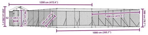 Venkovní psí kotec se střechou stříbrný 12 x 12 x 2,5 m ocel 3190474
