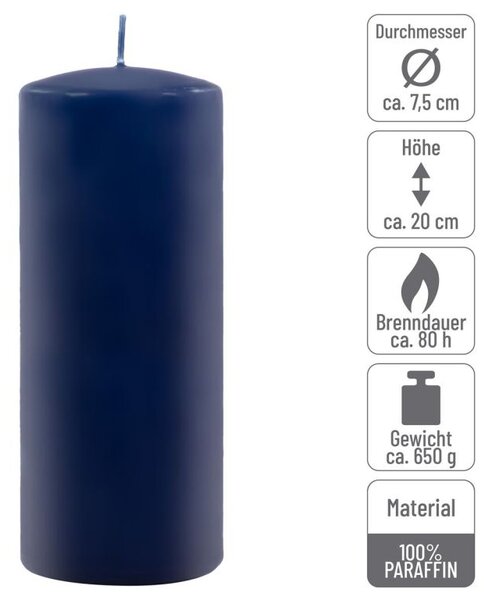 Modrá parafínová svíčka 20 cm, 80 h hoření, sada 2 ks