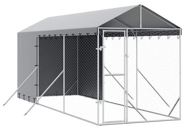 Venkovní psí kotec se střechou stříbrný 2 x 6 x 2,5 m ocel 3190491