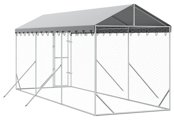 Venkovní psí kotec se střechou stříbrný 2 x 6 x 2,5 m ocel 3190483