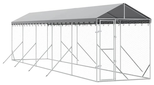 Venkovní psí kotec se střechou stříbrný 2 x 10 x 2,5 m ocel 3190484
