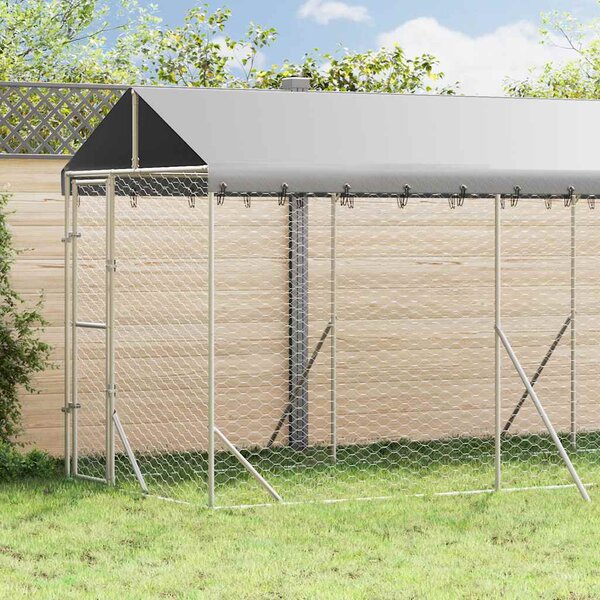 Venkovní psí kotec se střechou stříbrný 2 x 6 x 2,5 m ocel 3190483