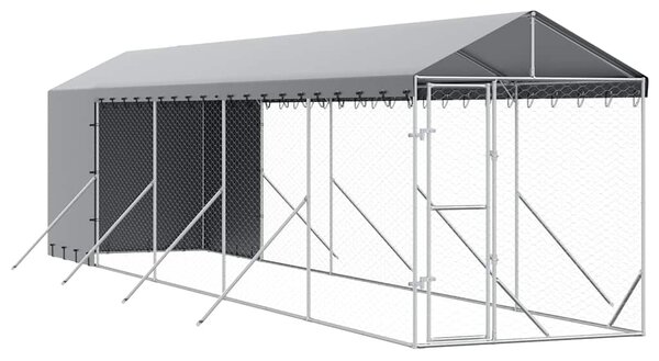 Venkovní psí kotec se střechou stříbrný 2 x 10 x 2,5 m ocel 3190492