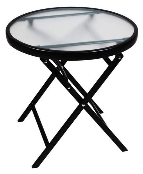 Odkládací stolek se skleněnou deskou, černý, Ø 45 cm, ocel