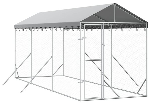 Venkovní psí kotec se střechou stříbrný 2 x 6 x 2,5 m ocel 3190483