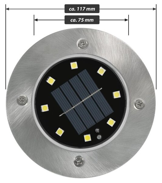 Sada solárních zahradních vestavěných svítidel, 8 LED, 12 ks