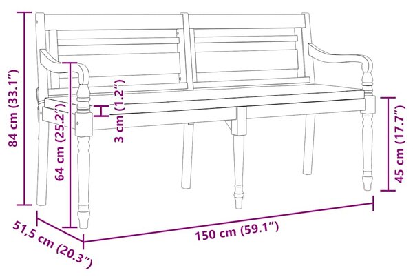 Lavice Batavia s poduškou 150 cm masivní teakové dřevo 319148