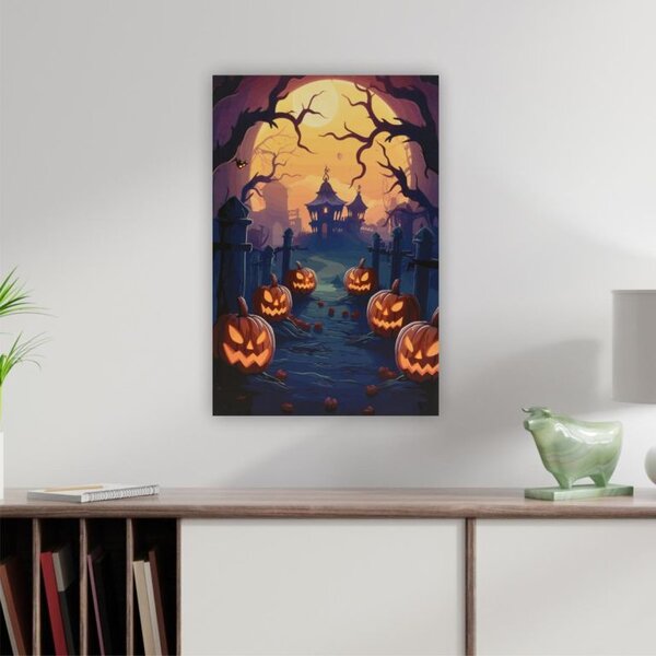 Nástěnná malba Halloween strašidelný dům 9 LED, 60,5 x 40 cm