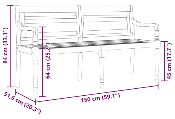 Lavice Batavia 150 cm masivní teakové dřevo 319147