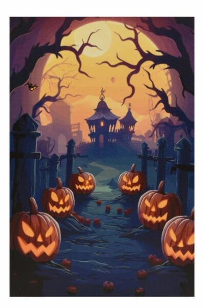 Nástěnná malba Halloween strašidelný dům 9 LED, 60,5 x 40 cm