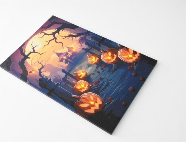 Nástěnná malba Halloween strašidelný dům 9 LED, 60,5 x 40 cm